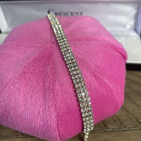 Vintage Suzanne Somers Crescent Jewelers 3 Row Rhinestone Tennis 7" Bracelet - Picture 1 of 4